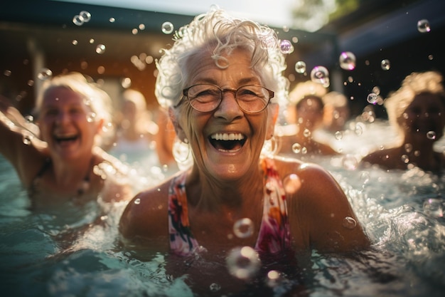 mulher sênior na piscina