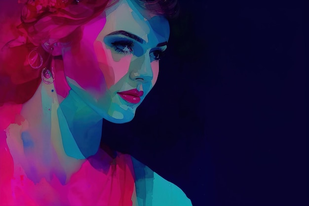 Mulher sensual em luz ultravioleta de néon aquarela desenhando IA generativa
