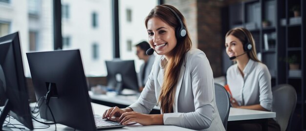 Mulher sentada à secretária com computador