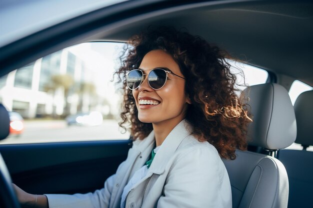 Foto mulher sentada transporte interior viagem motorista sorriso beleza feliz afro auto preto carro bonito adulto