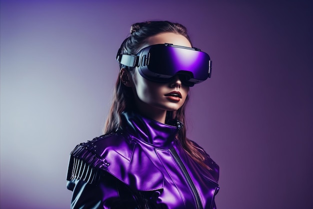 Mulher sexy usando óculos VR estilo de moda futurista generativa AI