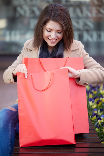 Mulher, shopping, em, centro comercial