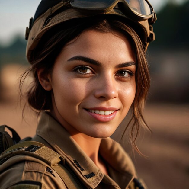 Foto mulher soldado sorrindo