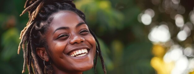 Mulher sorridente com dreadlocks