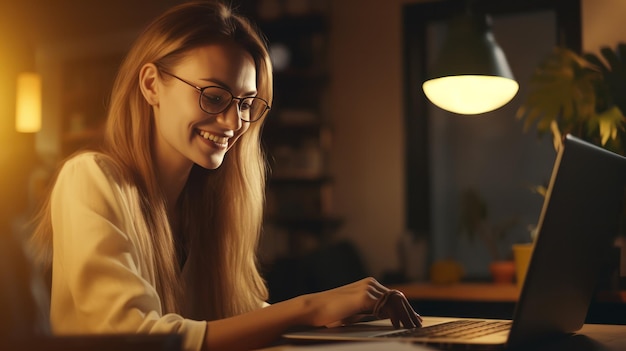 Mulher sorridente com ilustração de laptop AI GenerativexA