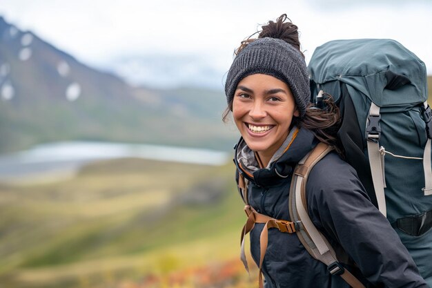 Foto mulher sorridente com mochila