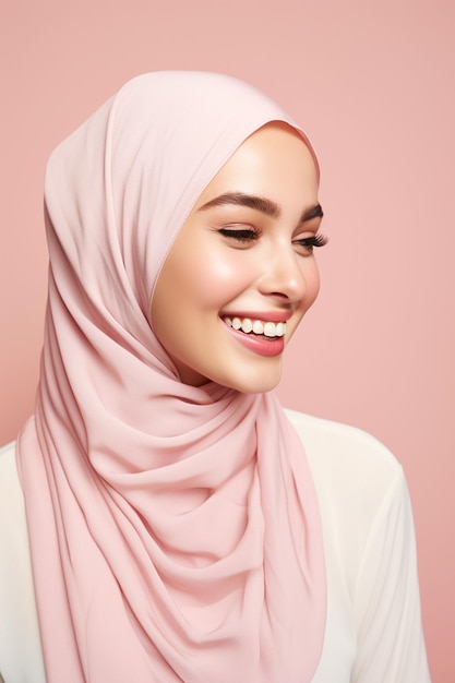 Mulher sorridente de perto com hijab