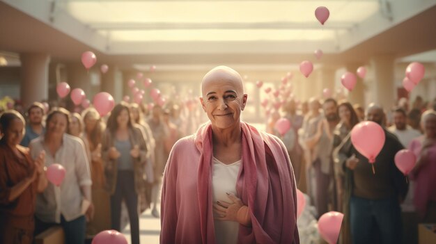 Mulher sorridente e careca de frente para a câmera Dia Mundial do Câncer