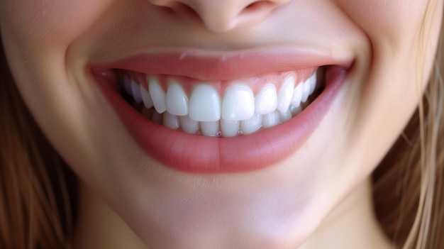 Mulher sorridente em close de boca boa saúde dentes bonitos e brancos cuidados dentários conceito de odontologia