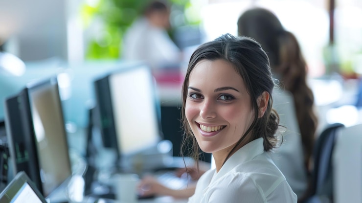 Mulher sorridente em um escritório