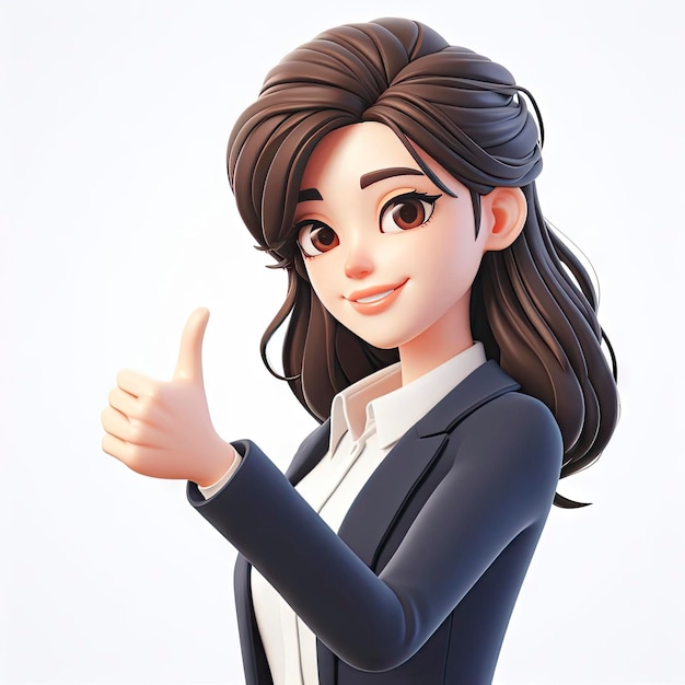 mulher sorridente mostrando polegares em fundo branco personagem 3D ai generativo