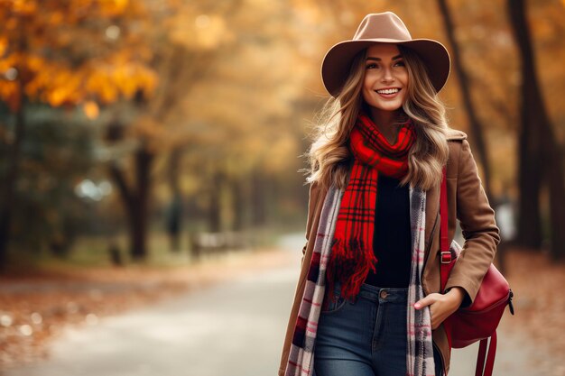 Foto mulher sorridente vestindo roupas de outono