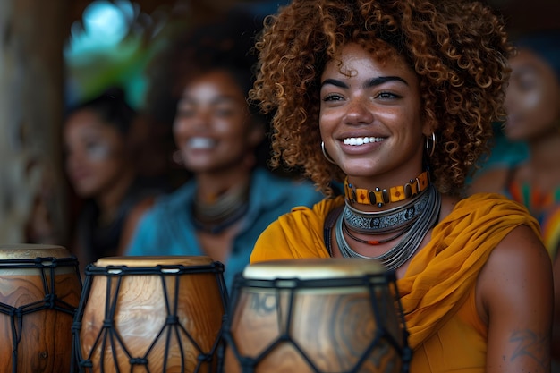 Mulher sorrindo ao lado dos tambores IA generativa