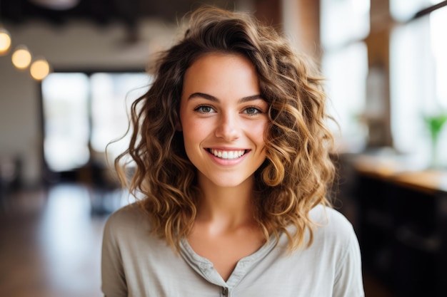 Mulher sorrindo e olhando para a câmera