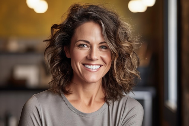 Mulher sorrindo e olhando para a câmera