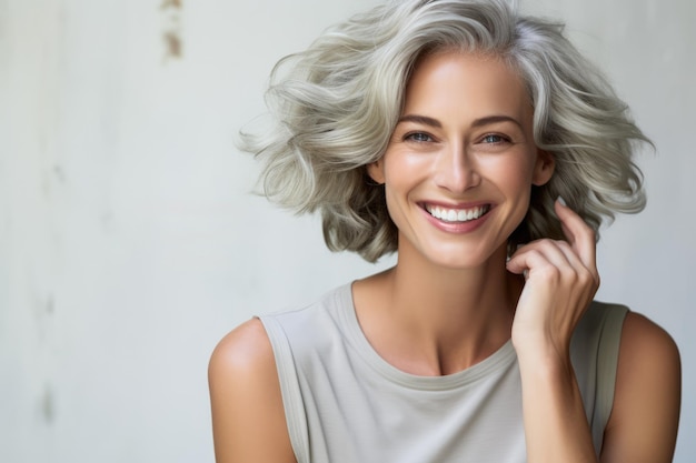 Foto mulher sorrindo e olhando para a câmera