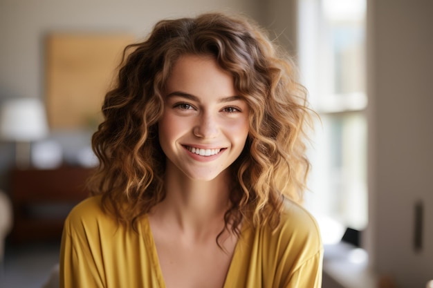 Mulher sorrindo e olhando para a câmera