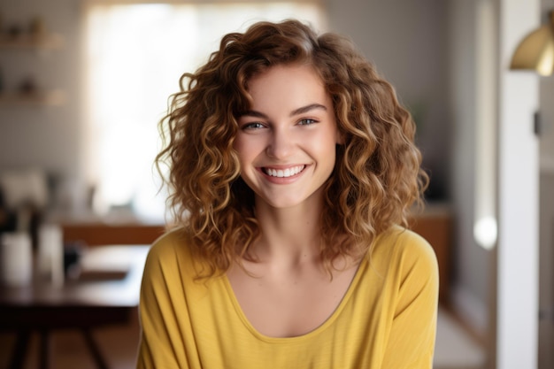 Mulher sorrindo e olhando para a câmera