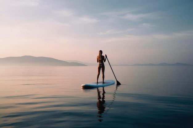 Mulher sup board pôr do sol Natureza saudável Gerar Ai