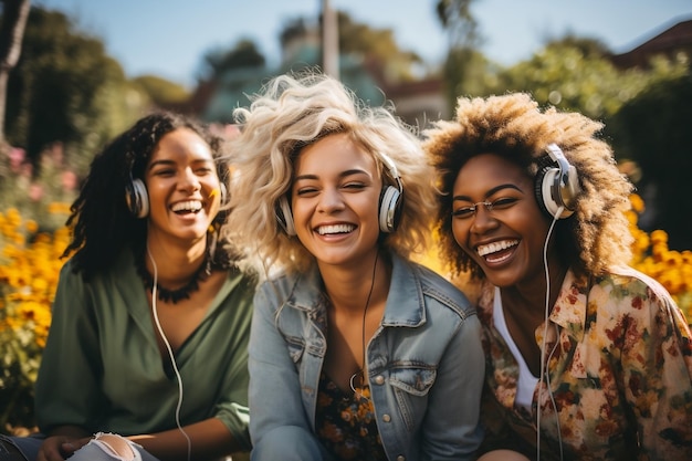 Mulher superando dificuldade auditiva para aproveitar o tempo com amigos IA generativa