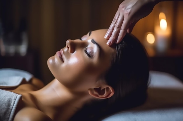 Mulher tendo uma massagem na cabeça em um spa