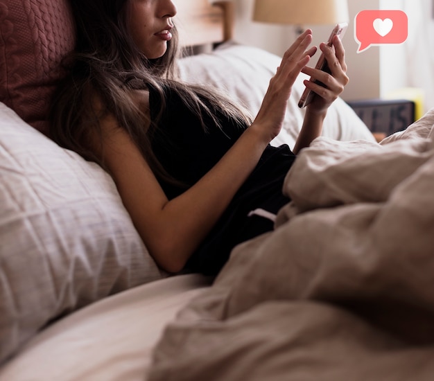 Mulher, texting, dela, amante