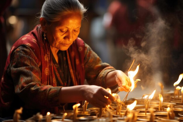 Foto mulher tibetana comemora o feriado de losar em katmandu, nepal
