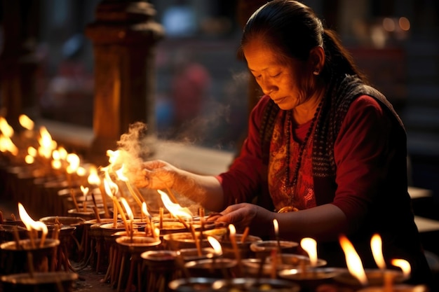 Mulher tibetana comemora o feriado de Losar em Katmandu, Nepal