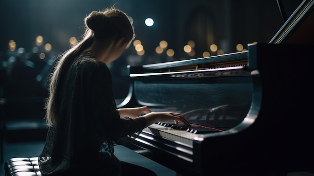 Mulher tocando piano Conceito de música Generative Ai