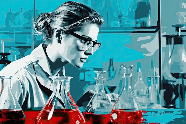 Mulher trabalhando em laboratório usando equipamentos de laboratório