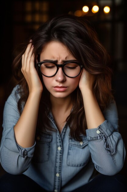 Mulher triste com dor de cabeça IA generativa