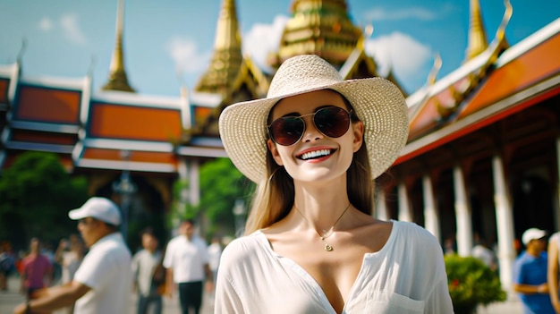 Mulher turista gosta de viajar em uma famosa atração turística em Banguecoque