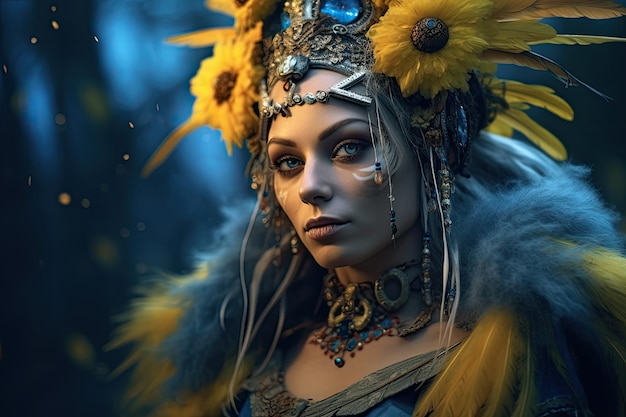 Mulher ucraniana com maquiagem guerreira ai generativa