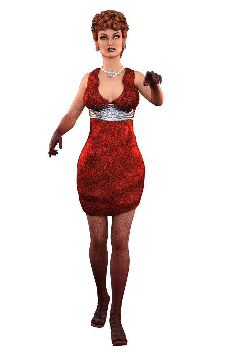 Foto mulher vampira renderizada em 3d em vestido vermelho