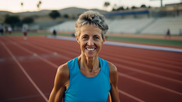 mulher velha atleta correndo durante o campeonato estilo de vida saudável