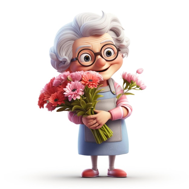Foto mulher velha com um buquê de flores personagem avó o dia do comprador aniversário