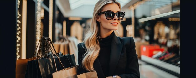 Mulher vestida com uma jaqueta em um shopping Ai generativa
