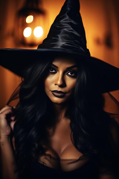 Foto mulher vestida de bruxa para o halloween