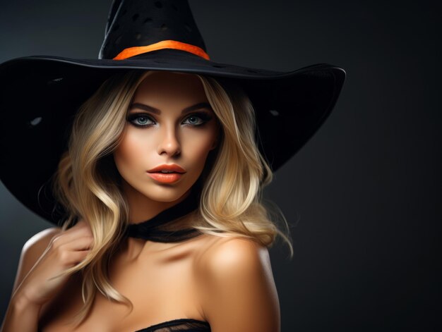 Mulher vestida de bruxa para o Halloween