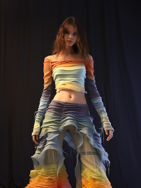 mulher vestido palco garça pano simulação taylor alegria conceito semelhante bifrost vestindo roupas rasgadas
