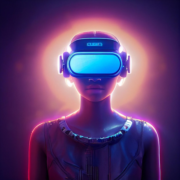 Mulher vestindo retrato de fone de ouvido de realidade virtual vr