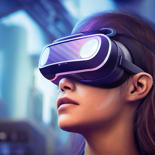 Mulher vestindo retrato de fone de ouvido de realidade virtual vr