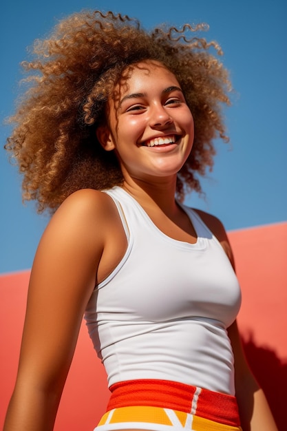 Mulher vestindo roupas de fitness gostando de exercitar seu corpo