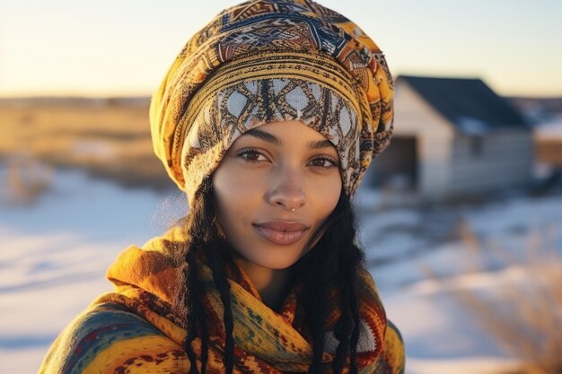 Foto mulher vestindo um lenço colorido