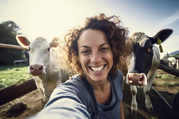 Mulher veterinária feliz sorrindo enquanto tira uma selfie generativa por Ai