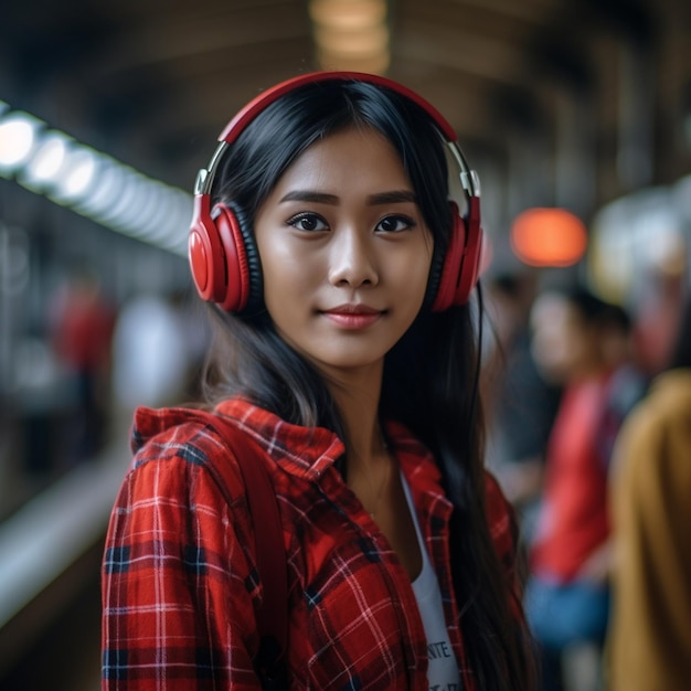 Mulher viajando com o metrô na cidade