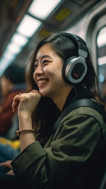 Mulher viajando com o metrô na cidade