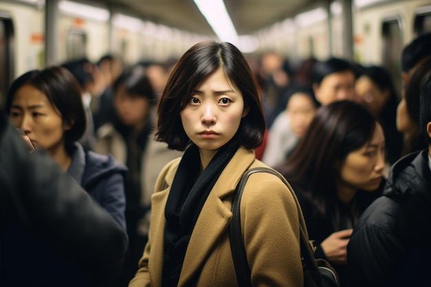 Mulher viajando com o metrô na cidade