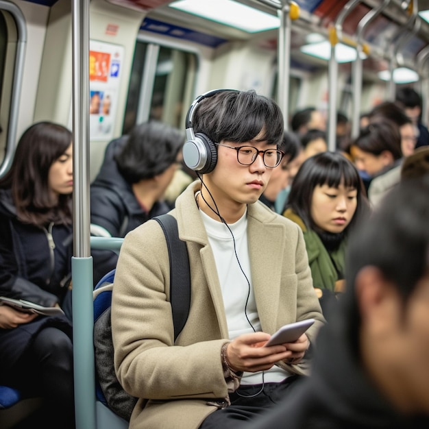 Mulher viajando com o metrô na cidade