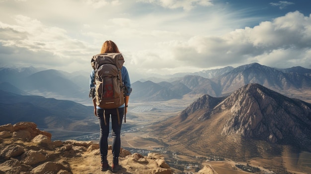 Mulher viajando montanha Ai generativo